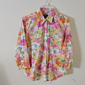 Chaps Classic Vibrant Floral Button Front Shirt 3/4 Sleeve